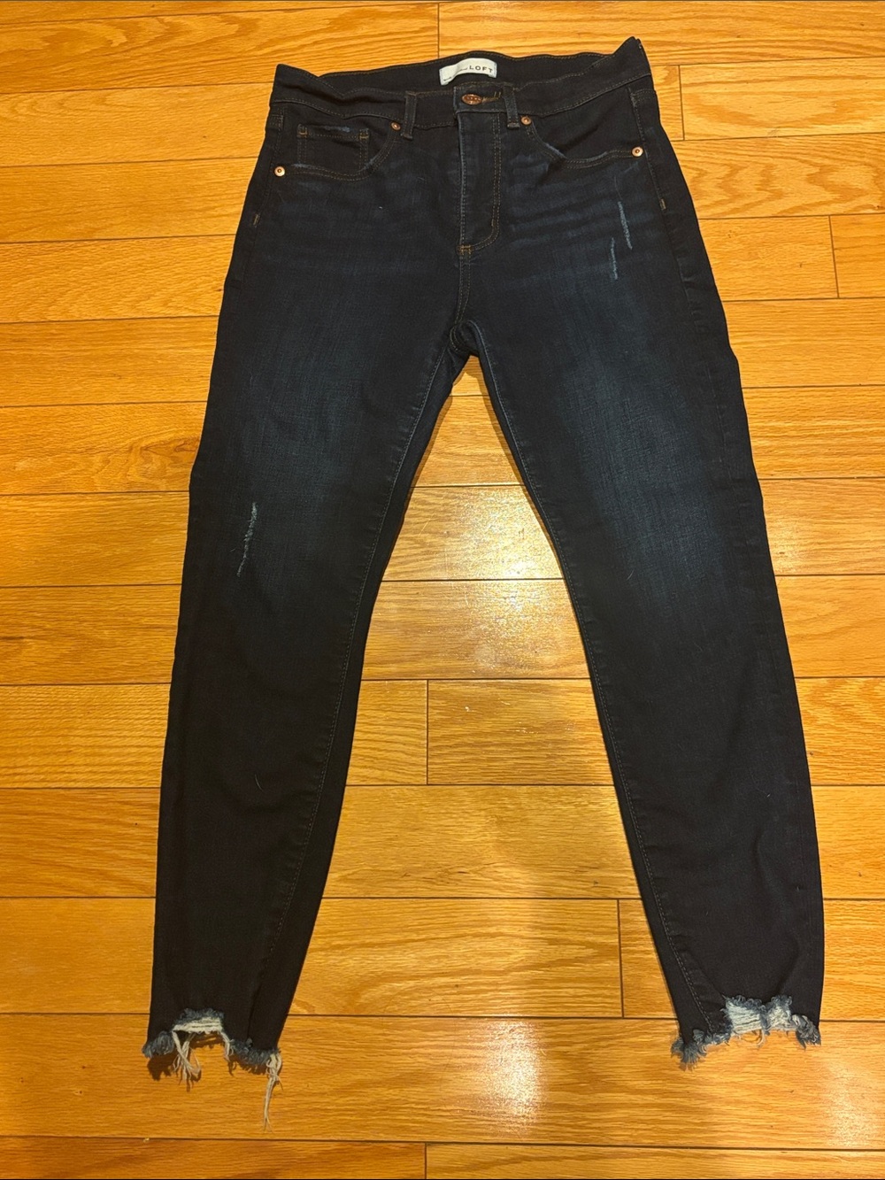 LOFT Dark Blue Women's Skinny Jeans with Frayed Hem